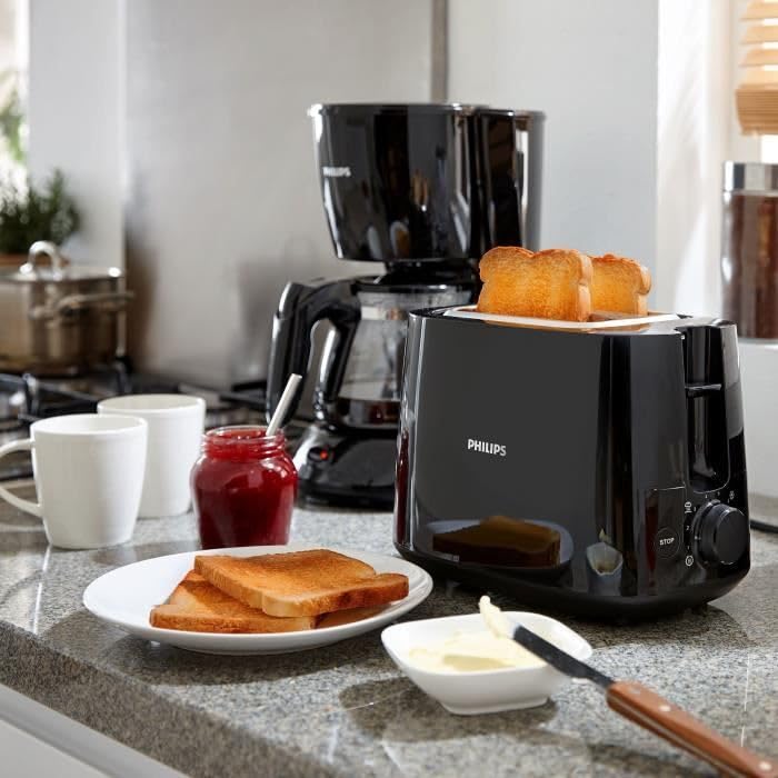Philips Toaster – 2 Toastschlitze, 8 Stufen, Brötchenaufsatz, Auftaufunktion, Liftfunktion, Abschaltautomatik, schwarz (HD2581/90)