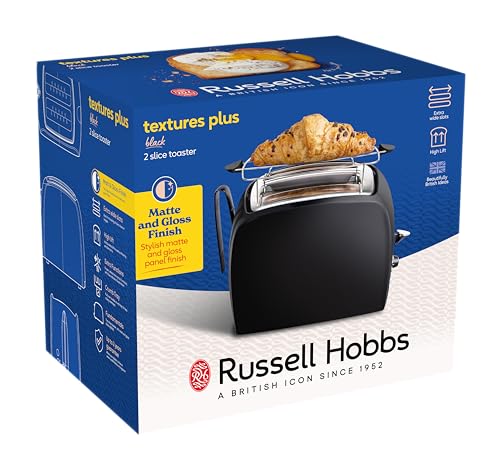 Russell Hobbs Toaster [für 2 Scheiben] Textures+ (extra breite Toastschlitze, inkl. Brötchenaufsatz & integrierte Toast-Zange, 6 Bräunungsstufen + Auftau- & Aufwärmfunktion, 850W) 22601-56